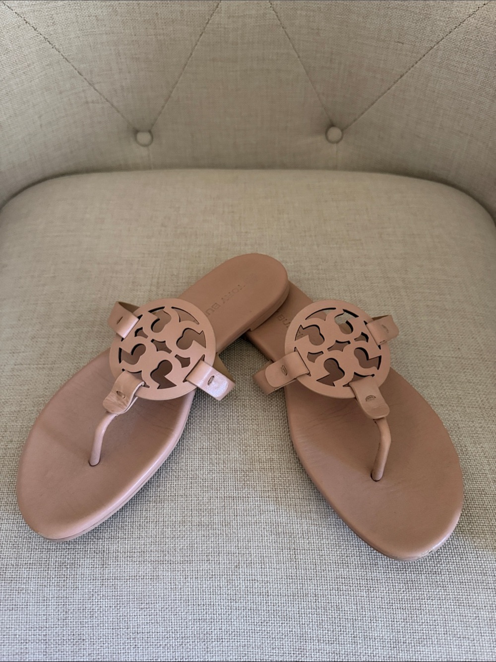Tory Burch Nude Leather Miller Sandals